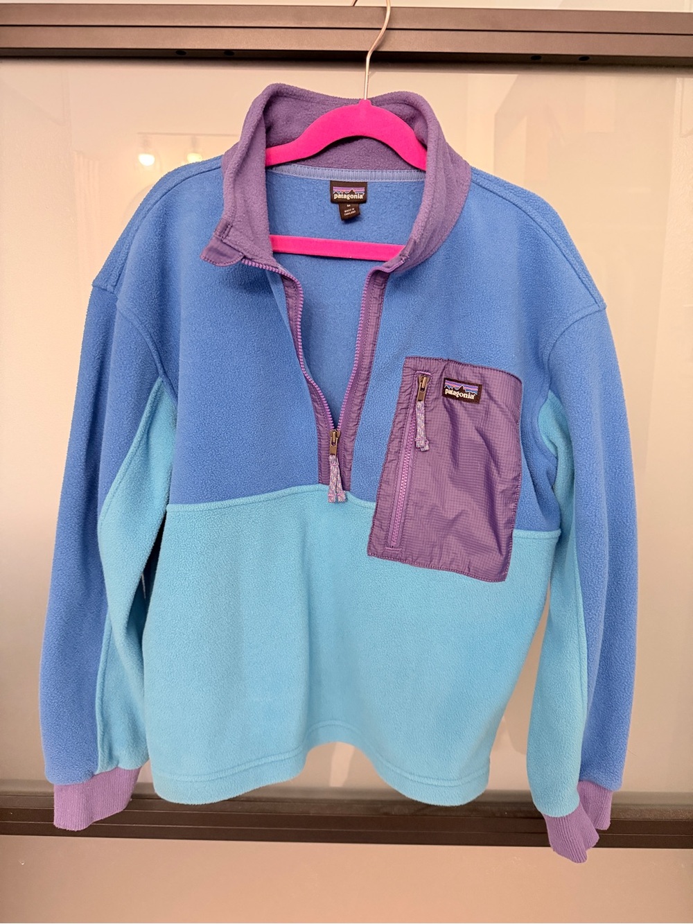 Patagonia Kids Colorblock Fleece Pullover - Light Blue & Purple